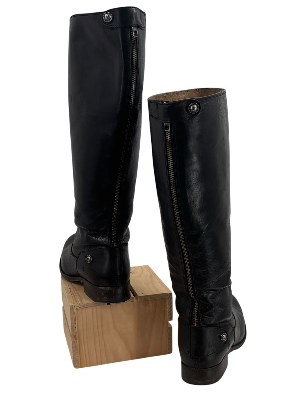 Frye Melissa Button Back Zip Leather Riding Boots Sz. 8.5 Extended Calf - Picture 4 of 9